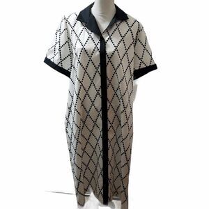 Vintage Nancy II Secretary Dress Size 18WP White Black Button Front 60s 70s